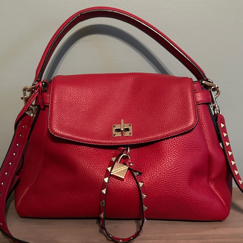 Valentino Red Rockstud Textured Leather Bag